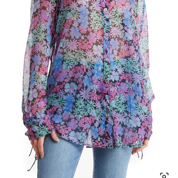 Free People Blouse/Tunic in Blue/Rose/Green/Black Floral Print. Size Large. - Picture 4 of 4